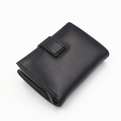 China RFID Blocking Protect RFID Anti Theft Brush PU Button Wallet Leather Business Card Holder for sale