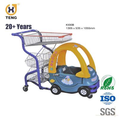 China Convenience 100L Child Plastic Rolling Cart Supermarket Child Pull Shopping Trolley for sale