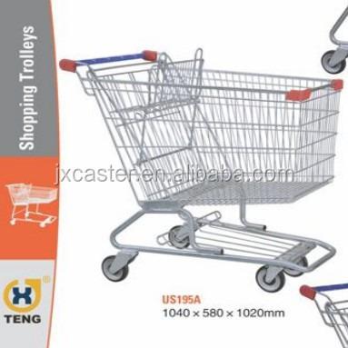 China Folding USA Style 195L Volume Shopping Trolley Cart With Baby Seat For Supermarket for sale