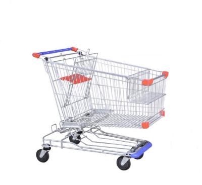 China Convenience 180L Asia Style Supermarket Rack Shopping Cart Metal Wheeled Trolley for sale