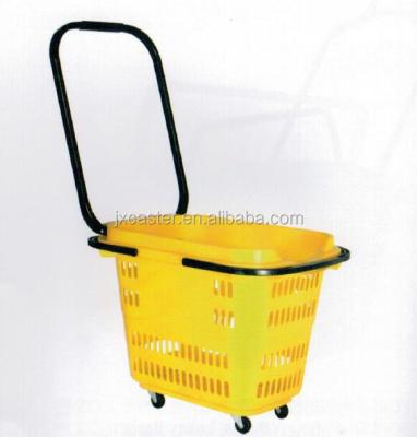 China High Quality Eco - Friendly 45L Rolling Baskt Small Yellow Shopping Cart With Four Wheels for sale