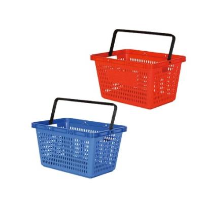 China Custom Available 28L Red Wire Supermarket Plastic Shopping Basket Eco - Friendly With Single Handle for sale