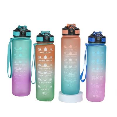 China Custom logo 1L 32oz BPA FREE Plastic Gym Bottle Sports Water Bottles Tritan SK Time Marker Motivational Water Bottle with Straw for sale