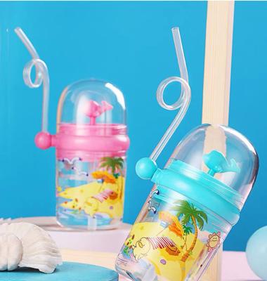 Китай 250ML BPA cartoon Portable Water Bottles squirting clear plastic water bottles with straw продается