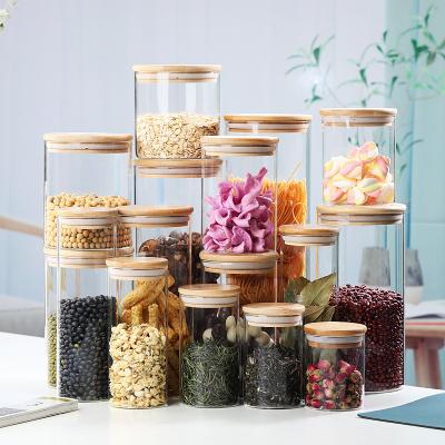 China 250ml-2l Capacity hight borosilicate spice hermetic food container wholesale glass mason jar storage Bottle with bamboo lid zu verkaufen