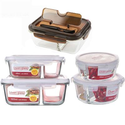 China Divided microwave Food Storage Box set airtight glass food storage container with lid for sale