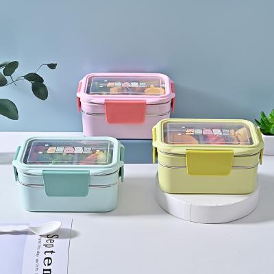 China Rectangle Plastic Food Storage Box  Stainless Steel Food Container for School Kids for sale