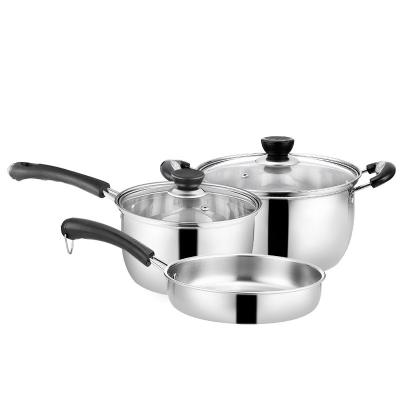 Chine Cooks Standard Kitchen Pot Pan Set 3Pieces Classic Stainless Steel Pans Cookware Set à vendre