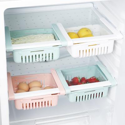 China Retractable adjustable Kitchen Plastic Storage refrigerator drawer basket fresh compartment storage rack for sale