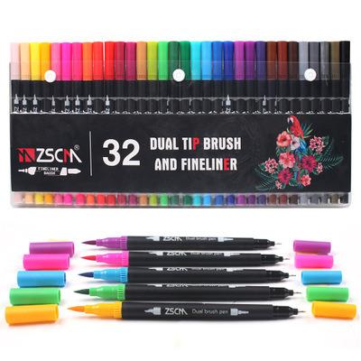 China ZSCM Paint 32 Colors Dual Tip Art Marker Pen Watercolor Brush Park for Drawing Coloring Book for sale