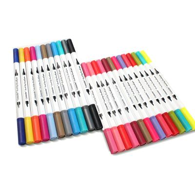 China Painting 24 Dual Colors Tip Brush Pen Art Markers Dual Tips Coloring Watercolor Pen Brushes for sale