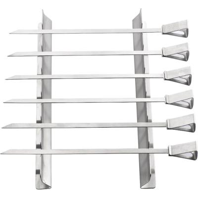 China Easily Cleaned Stainless Steel BBQ Skewer Racks 6Pieces With Metal Handle for sale