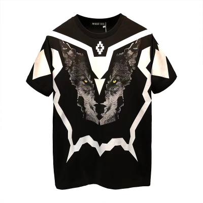 China Anti-wrinkle men's T-shirt street short-sleeved wolf printing T-shirt men and women with the same style couples loose plus size for sale