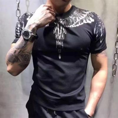 China Custom Anti-wrinkle Summer Men's T-shirt Wings Print Diamond Heavy T-shirt Craft Short Sleeve Plus Size for sale