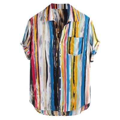 China Men's Hawaiian Print Summer Anti-pilling Short Blouse Sports Beach Shirts Daily Turn-Down Shirts Quick-Dry Collar Top Short Casual Shirts for sale