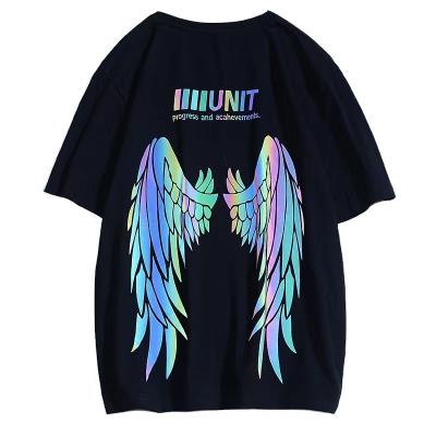 China Custom Anti-Wrinkle Custom Men's T-Shirts Colorful Reflective Hot Stamping Summer Plus Size 100% Cotton Loose Short Sleeve Women T-Shirt Unisex Size for sale