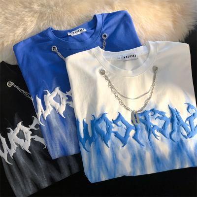 China Custom Wholesale Men's T-shirts Anti-Wrinkle Clothing Summer 3D Foam Printing Plus Size 100% Cotton Sports Casual Shirt for sale