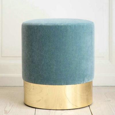 China Soft Modern Metal Fabric Velvet Azucena Stool Foot Stool Brass Round Steel Chair Ottoman Small Ottoman for sale