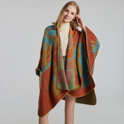 China Other Ladies Women Cashmere Poncho Cape Cardigan Wrap Shawl Printed Split Coat Warm Shawl for sale