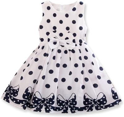 China Girls Casual Sleeveless and Round Neck Polka Dot Dress for sale