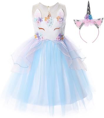 China Breathable Unicorn Costume Kids Bridesmaids Pageant Princess Party Dress Girls Dress 8 Years Old for sale