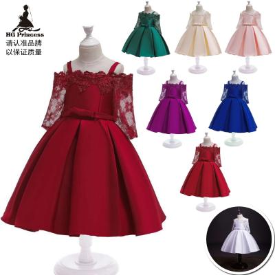 China Breathable Princess Sleeve Children's Off-Shoulder Cutout Lace Ceremony Long Sleeve Dresskids Dress for sale