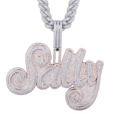 China CLASSIC Bling Personalized Iced Out Name Plate Pendant Customized Letter Name Necklace With Square CZ Chain Necklace For Women Men Jewelry for sale