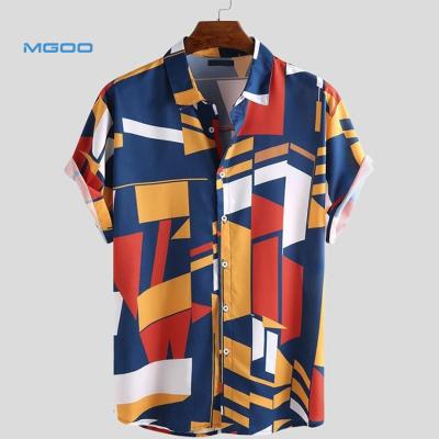 China MGOO Fashion Men's Anti-pilling Hawaiian Shirt Streetwear Print Color Block Patchwork Shorts Sheath Anti-pilling Shirt For Men for sale