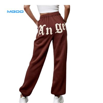 China Anti Pilling Anti Pilling Custom Make Drawstring Waist Sweatpants Shear Pants Women Elastic Waist Slope Pocket Letter Graphic Joggers for sale