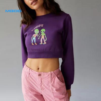 China Anti Wrinkle Anti Wrinkle MGOO Blast Print Cropped Crewneck Sweatshirt Fleece Custom Women Pullover for sale