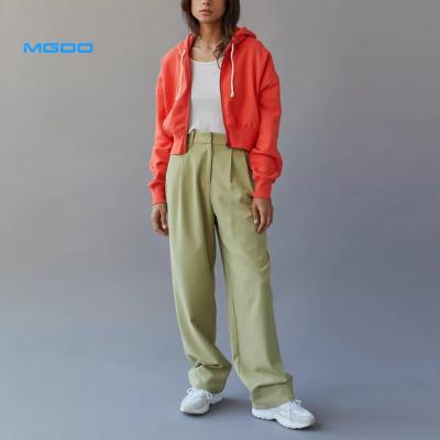 China MGOO Cotton Breathable Terry Zipper-Up Crop Sweatshirt Women's Combed Empty Tracksuit for sale