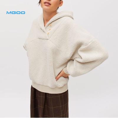 China White Sherpa Hoodie Sweatshirt OEM ODM Embroidery Logo Anti-Wrinkle MGOO MGOO Button Up Hoodie for sale