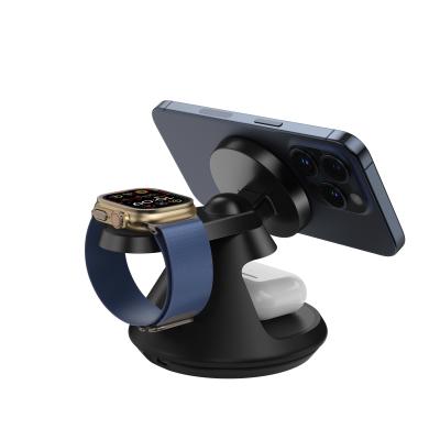 China Fast 360 Rotating Wireless Desktop Charger 3 In 1 15W For Phone Watch Earphone for sale