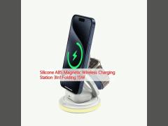 Silicone ABS Magnetic Wireless Charging Station 3In1 Folding 15W