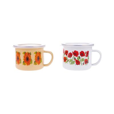 China 208D-10 High Quality Viable White Flower Printing Design Portable Enamel Mug for sale