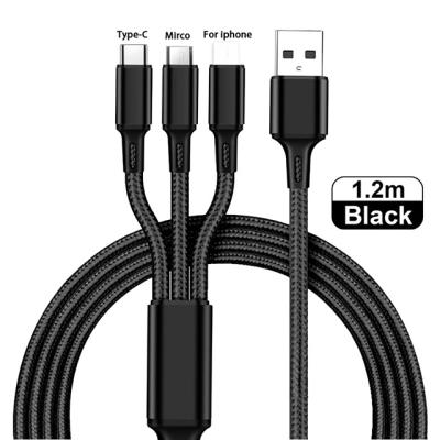 China MP3/MP4 Player 3 in 1 Micro USB Type C Charger Cable Usb Multi Usb Cord Multi Left Multi Usbc Mobile Phone Charging Wire for iPhone, Type-C Use for sale