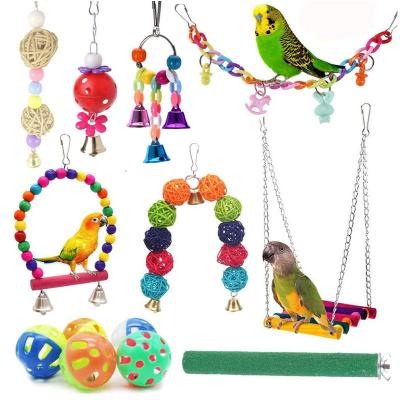 China Viable Parrot Toys Set Colorful Bird Cage Accessories Rope Holder Swing Bird Toys Small Pet Supplies Wholesale for sale