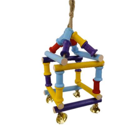 China Viable Pet Bird Toy Parrot Rack Stand Supplies Gnaw Rack Trapezoidal Bar Wooden Bird Swing Pet Toys Wholesale for sale