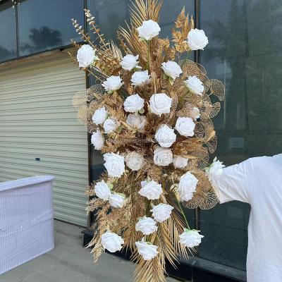 China Fashionable Wedding Decorations Gold Multiple Colors Silk Artificial Wedding Flower Rows Cheap Hot Sale Decoration Row Table Flower Runner Set for sale