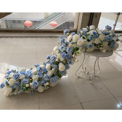 China High End Row Wedding Decorations Blue Dreamy Flower Runner Artificial Flower Fashionable For Wedding Birthday Party Decoration for sale