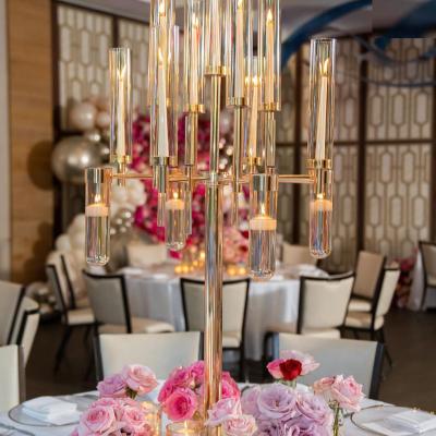 China New Tall Candelabras Wedding Decorations Centerpiece Gold Fashionable With Crystal for sale