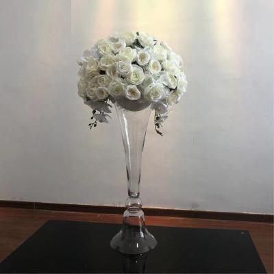 China Fashionable Wedding Decor 80cm Large Trumpet Reversible Flower Arrangement Wedding Decor 80cm Wedding Glass Vase for sale