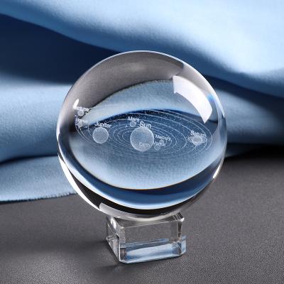 China Wholesale K9 Contemporary Transparent 3D Laser Engraving Crystal Ball 3D System Solar Miniature Planets Model Sphere Glass Globe Ornament for sale