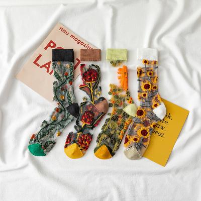 China 2022 new hot sales summer QUICK DRY socks for women Japanese cartoon fruit silk stockings fashion card glass sock for sale