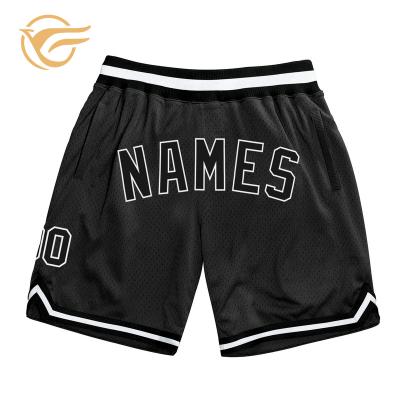 China Wholesale Custom Black Anti-Wrinkle Shorts Mens Sports Basketball Shorts Stitched Logo Number Mesh Shorts for sale