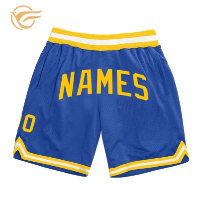 China Wholesale Custom Anti-wrinkle Blue Gold and White Authentic Retro Basketball Shorts Personalized Logo Mens Shorts for sale