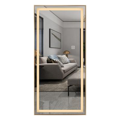 China Illumination Factory Direct Sale Aluminum Alloy Frame Full Body Mirror Rectangular Led Bedrroom Dressing Mirrors With Light for sale