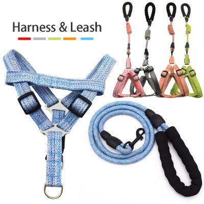 China Pet Supplies Custom Adjustable Dog Harness and Leash Set Strap Plaid Fabric Dog Canvas Leash and Harness for sale