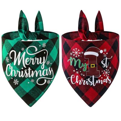 China Viable Wholesale Christmas Printed Customized Scarf Logo Dog Private Pet Triangle Plaid Bandana for sale