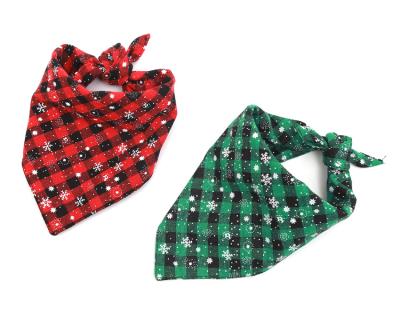 China Christmas Snowflake Plaid Sublimation Dog Logo Christmas Bandana Pet Triangle Scarf Viable Pet Bandana for sale